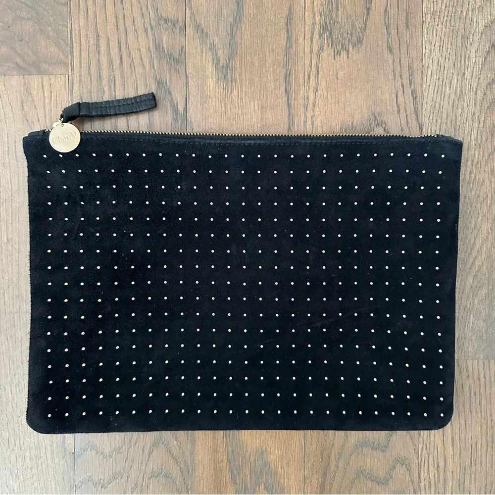 Clare V Studded Clutch Suede Pouch in Black with Gold - Picture 7 of 8